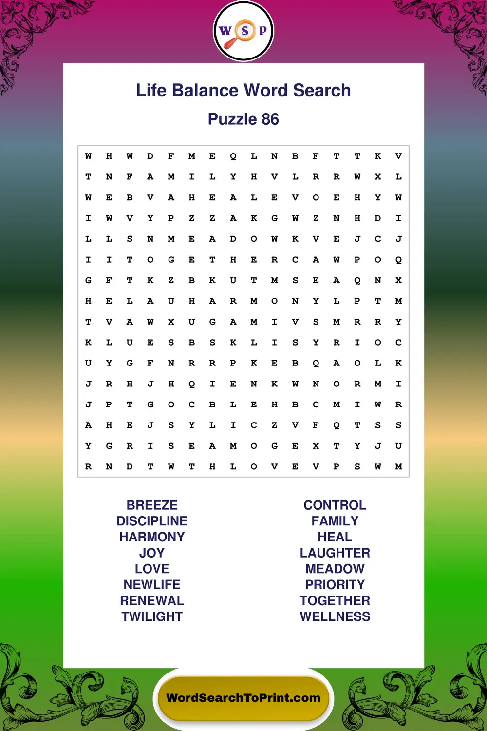 Life Balance Word Search Puzzle 86