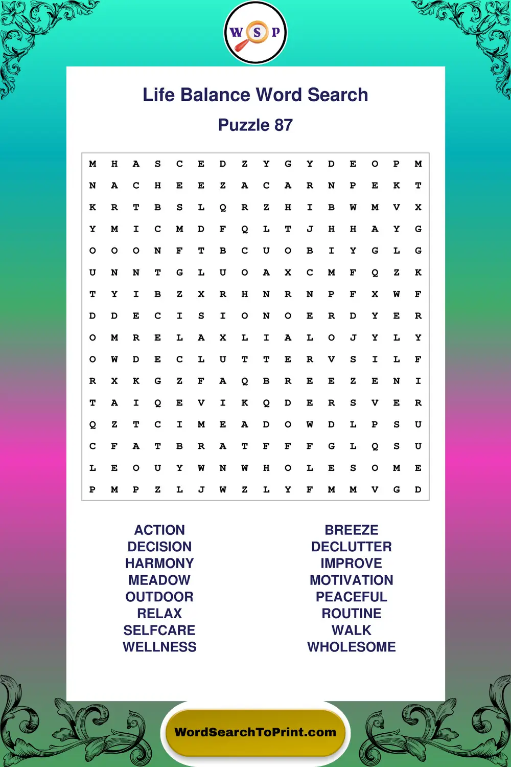 Life Balance Word Search Puzzle 87