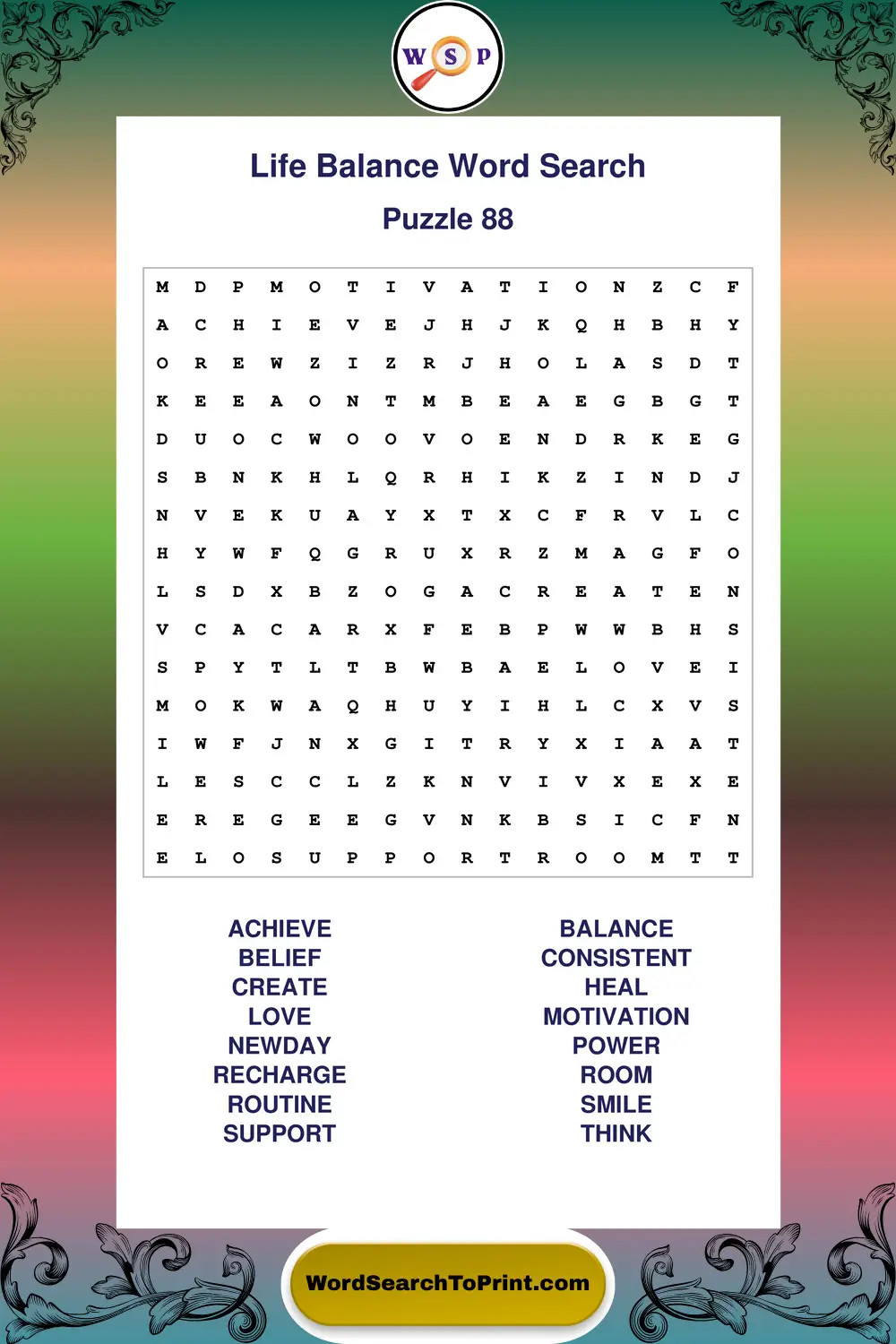 Life Balance Word Search Puzzle 88