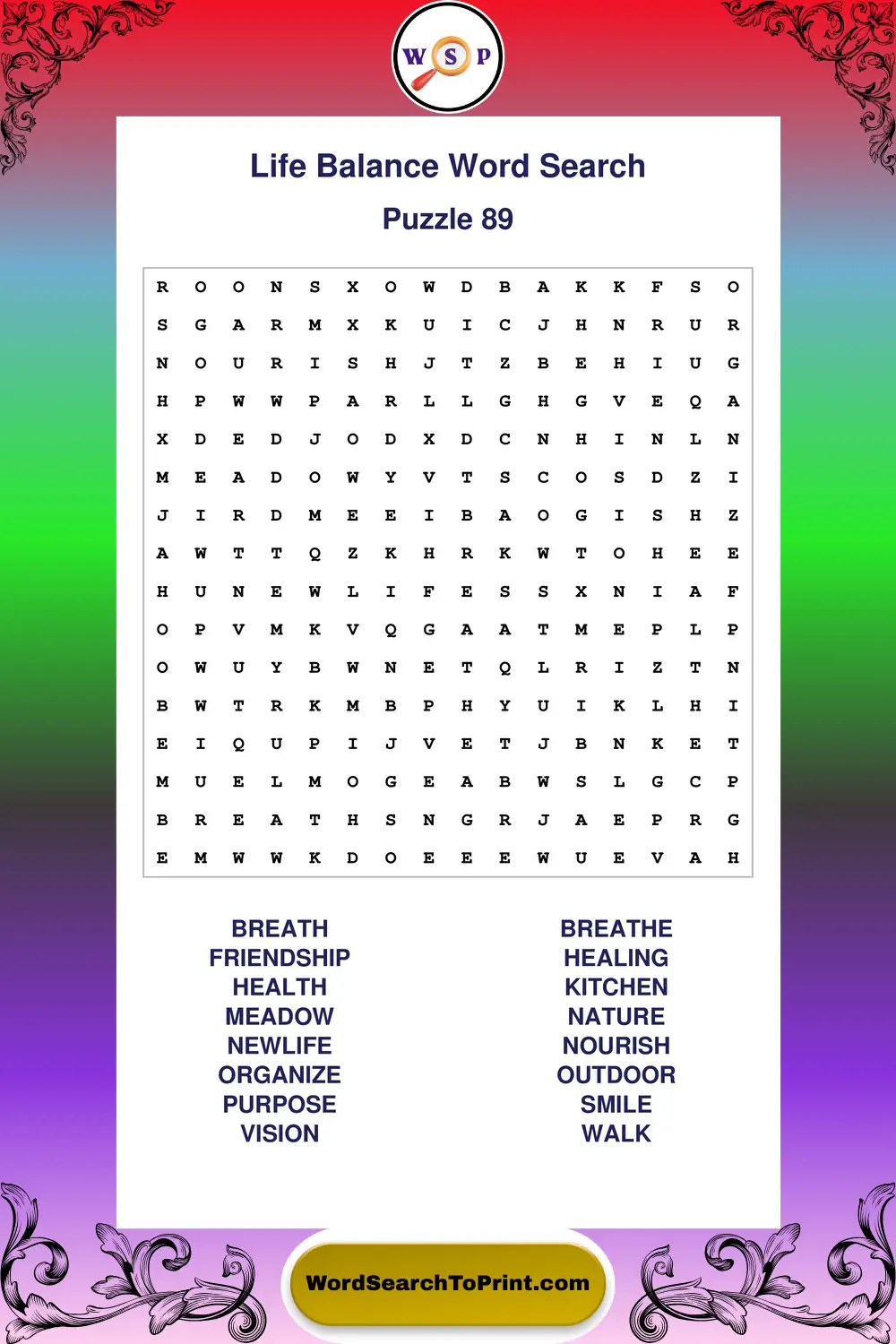Life Balance Word Search Puzzle 89