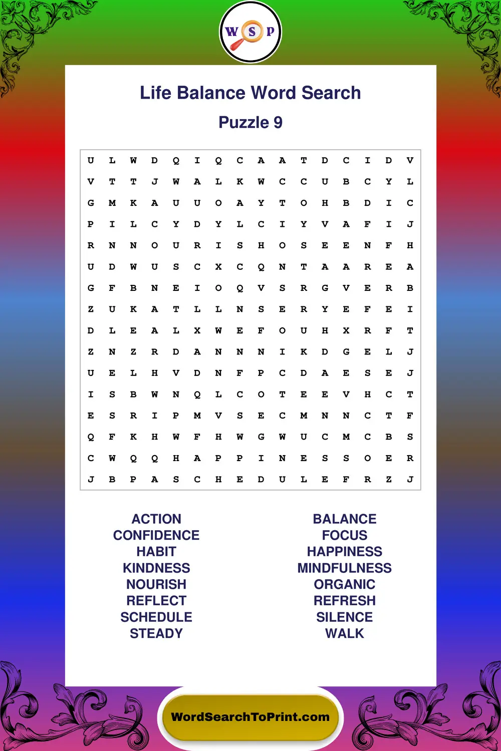 Life Balance Word Search Puzzle 9