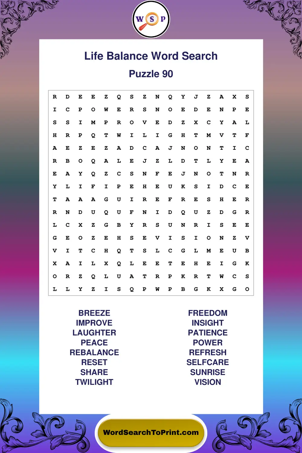Life Balance Word Search Puzzle 90