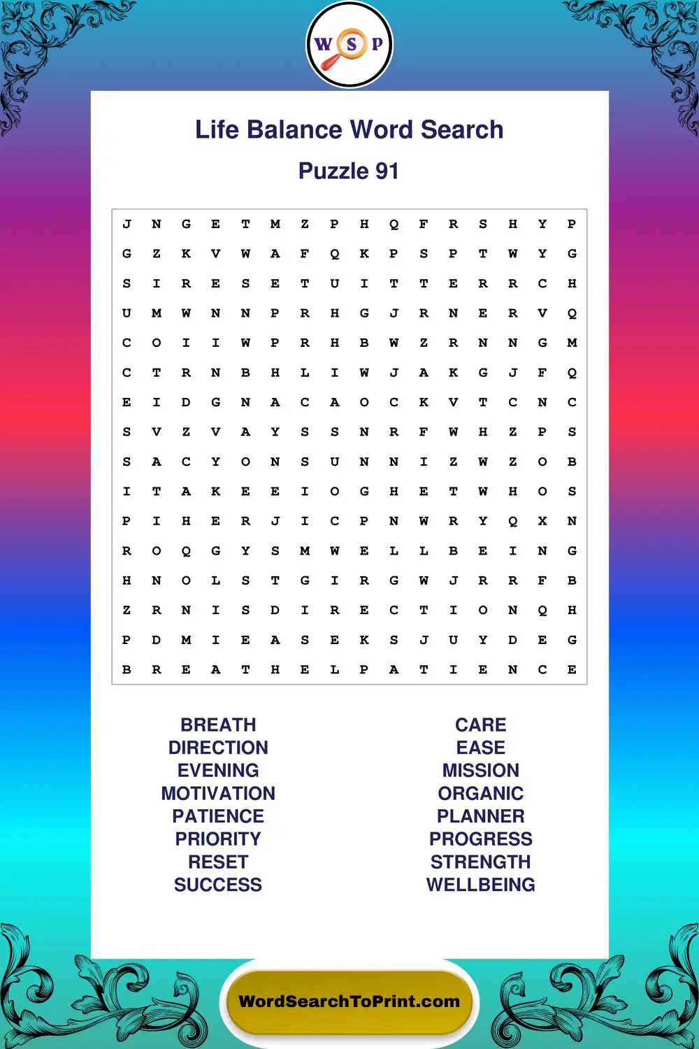 Life Balance Word Search Puzzle 91