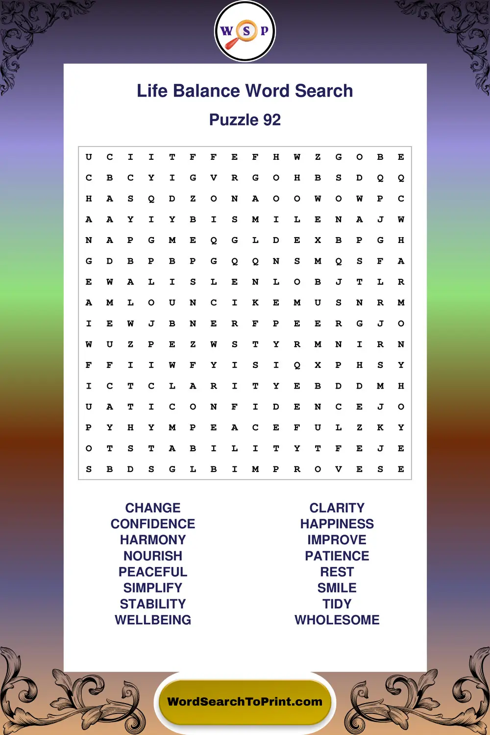 Life Balance Word Search Puzzle 92