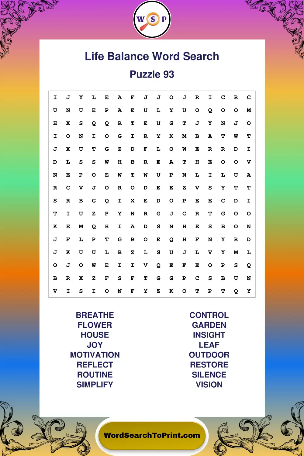 Life Balance Word Search Puzzle 93