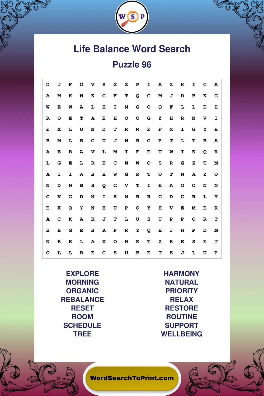 Life Balance Word Search Puzzle 96