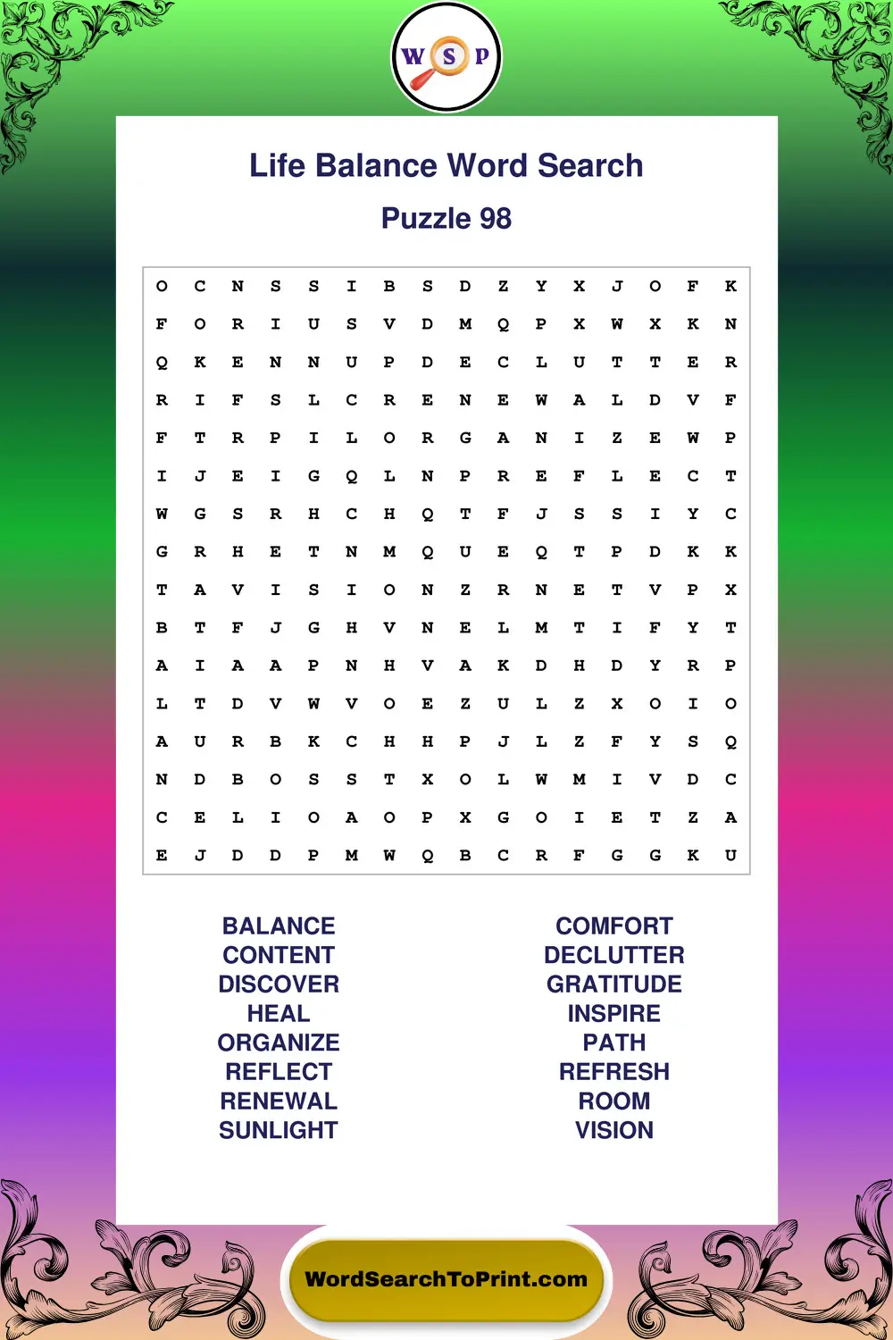 Life Balance Word Search Puzzle 98