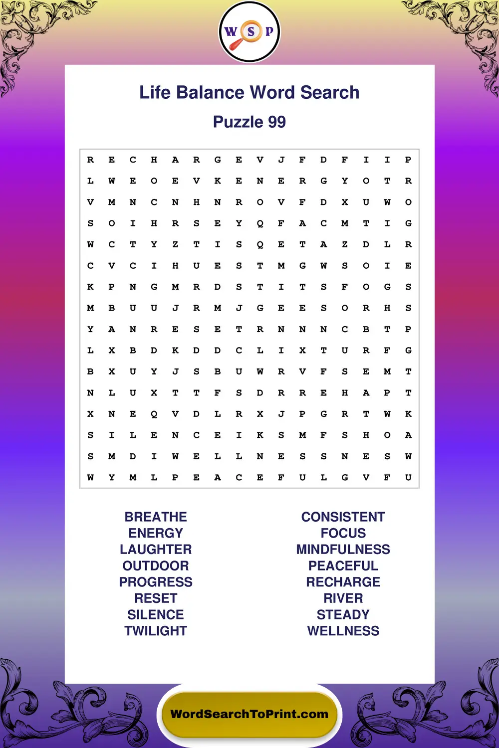 Life Balance Word Search Puzzle 99