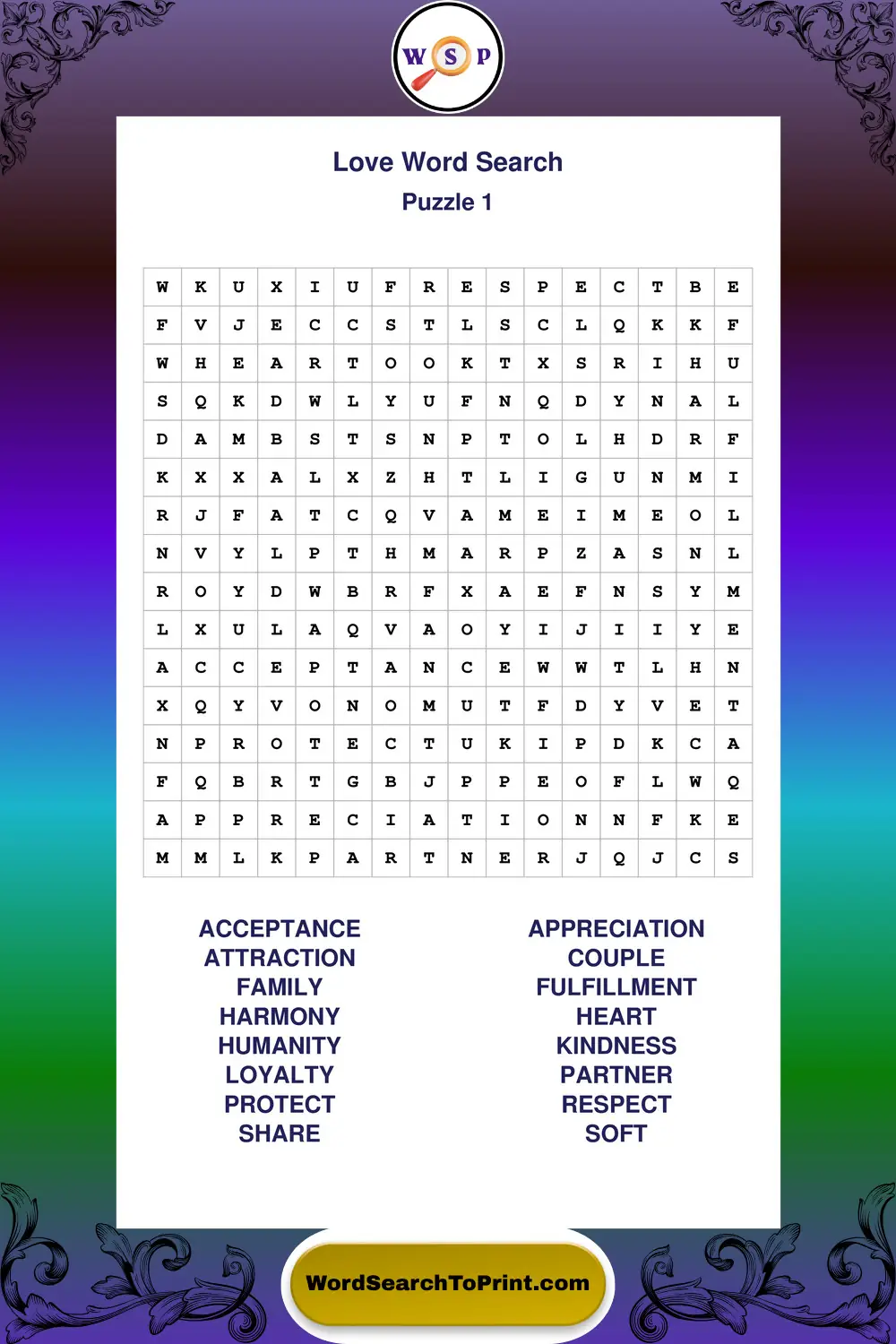Love Word Search Puzzle 1