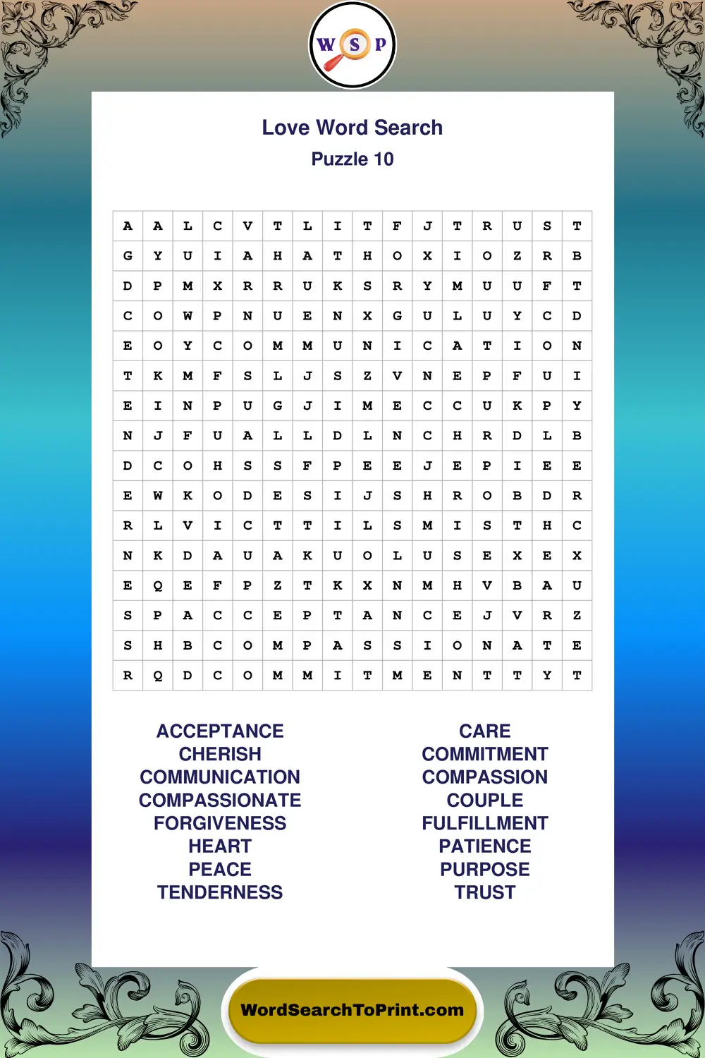 Love Word Search Puzzle 10