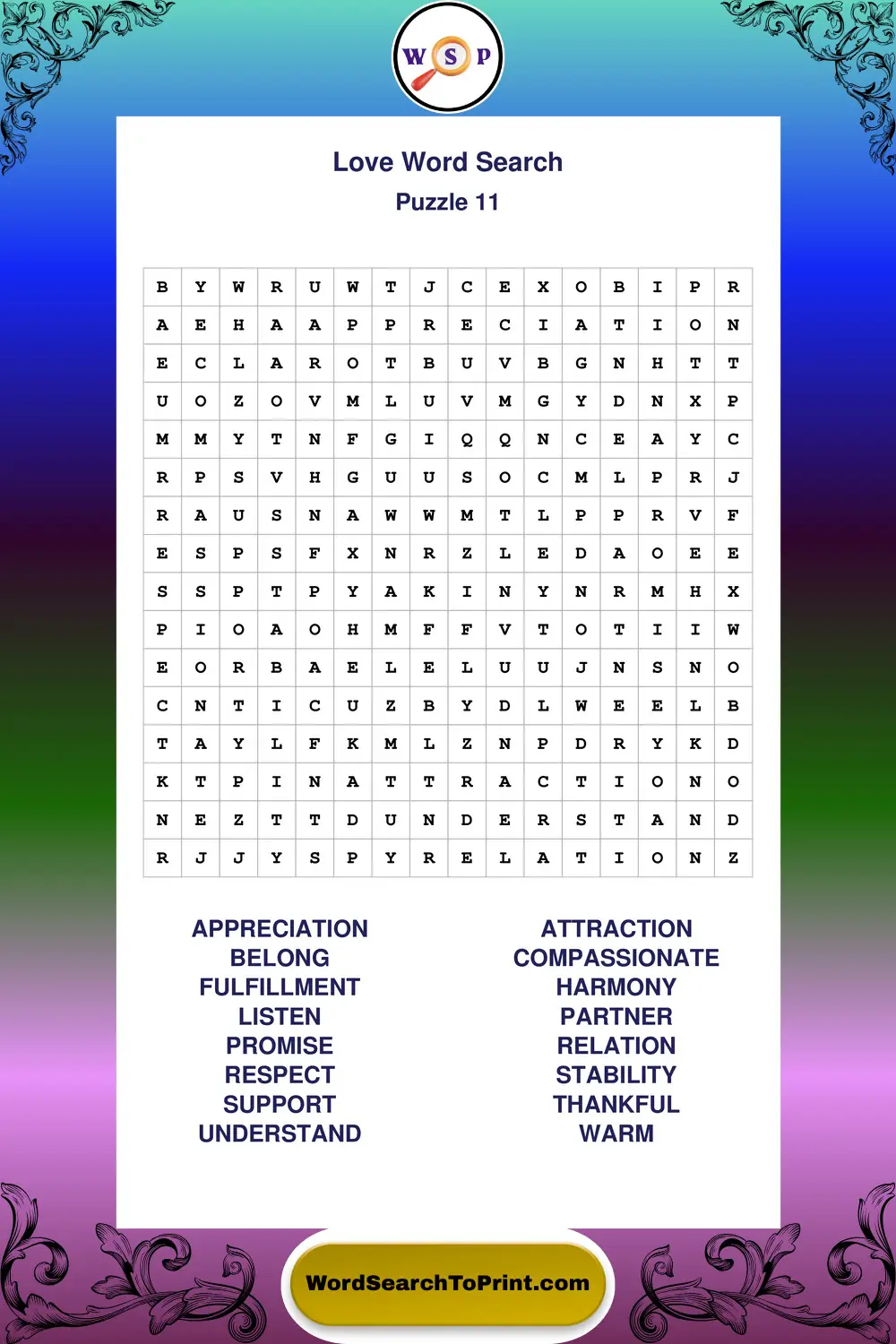 Love Word Search Puzzle 11