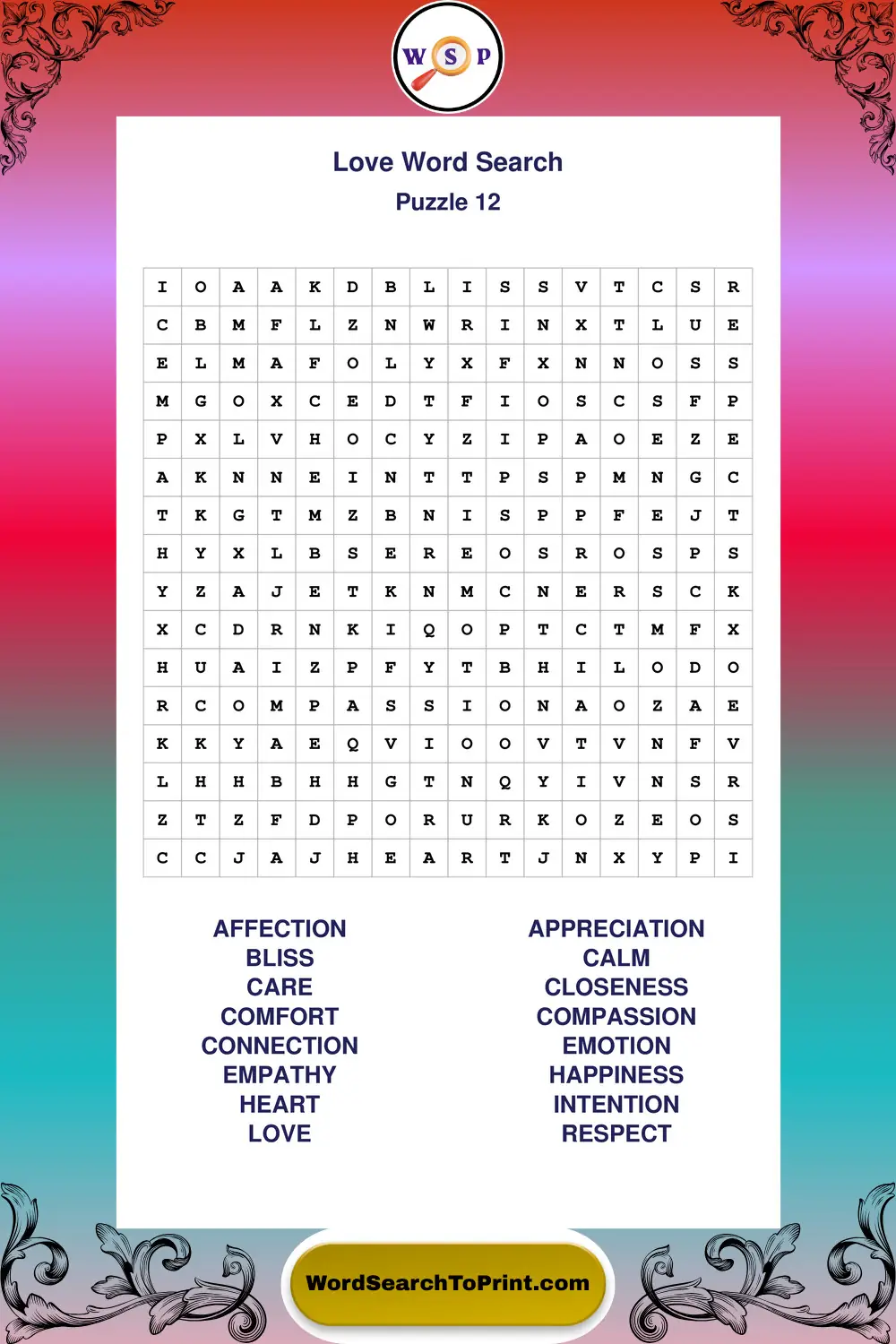 Love Word Search Puzzle 12