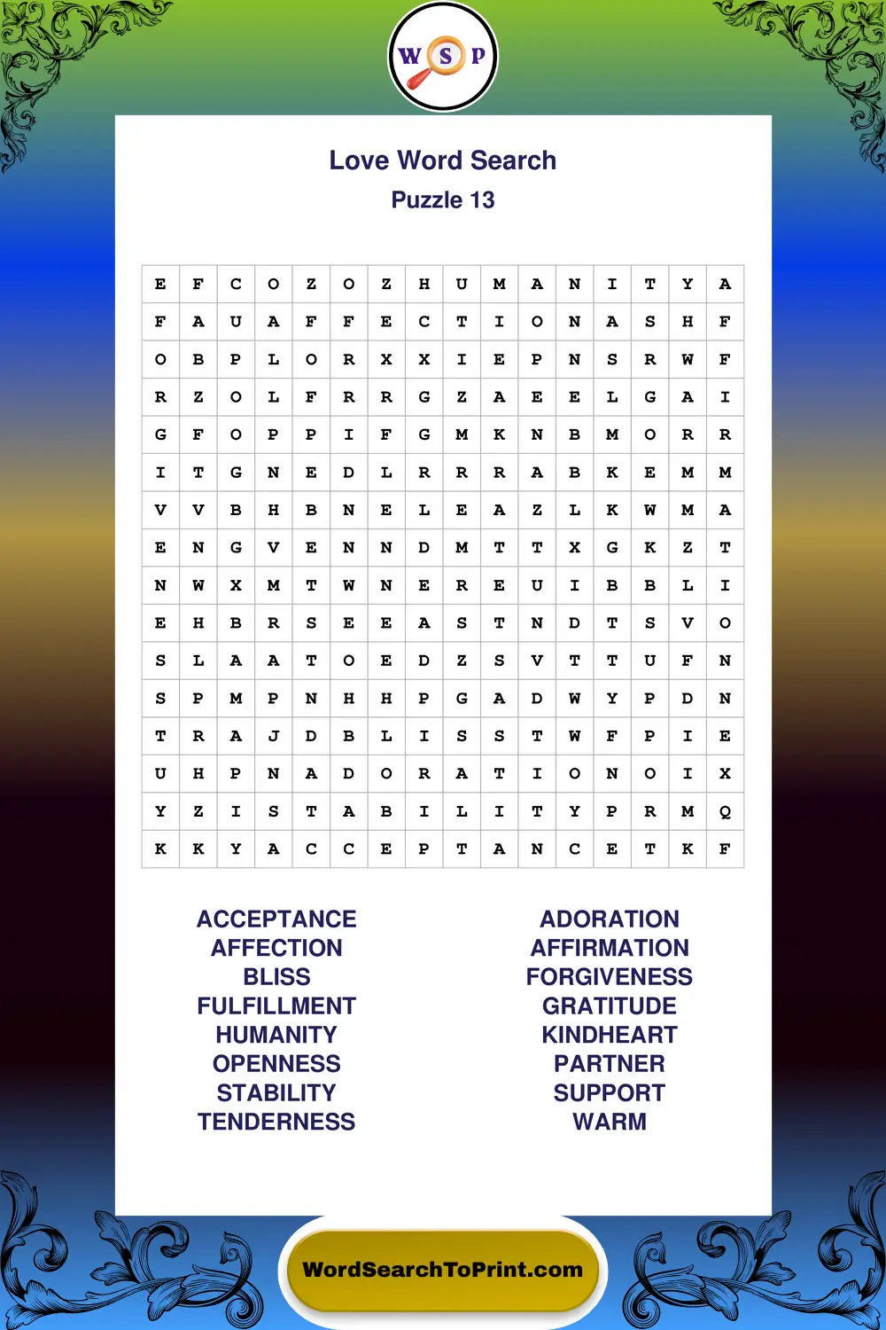 Love Word Search Puzzle 13