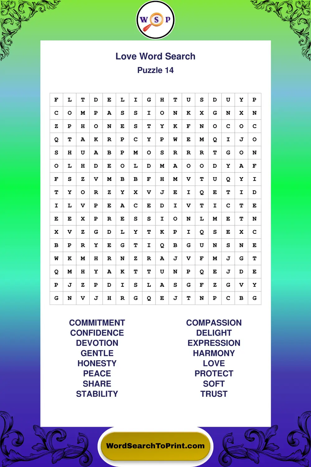 Love Word Search Puzzle 14