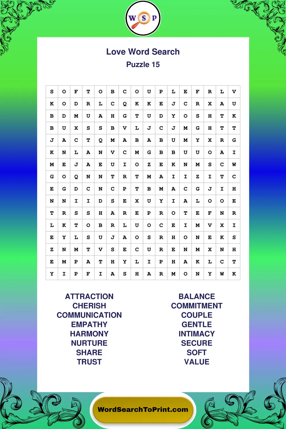 Love Word Search Puzzle 15