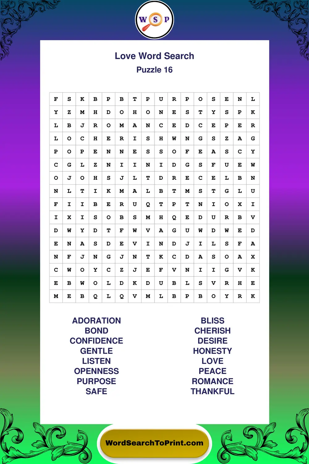 Love Word Search Puzzle 16