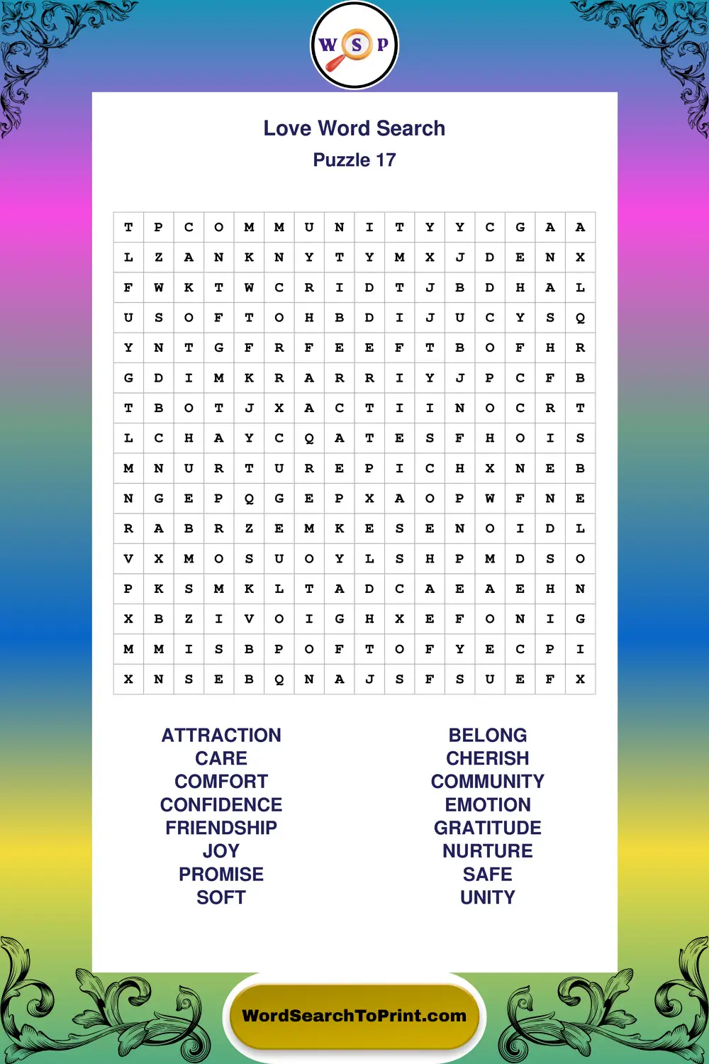Love Word Search Puzzle 17
