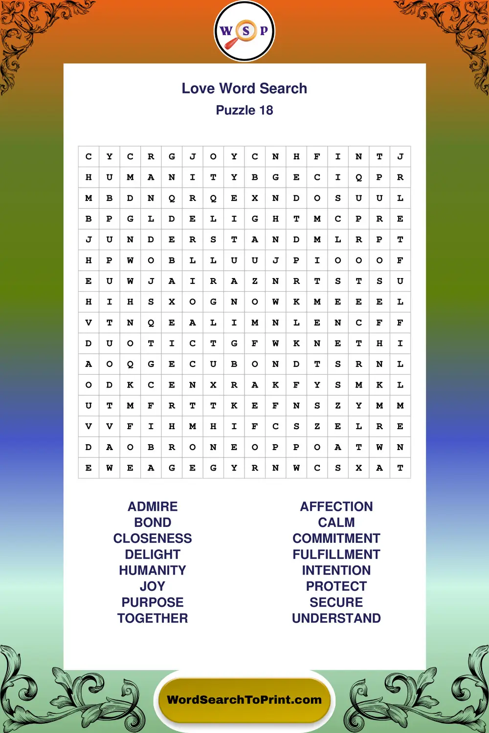 Love Word Search Puzzle 18