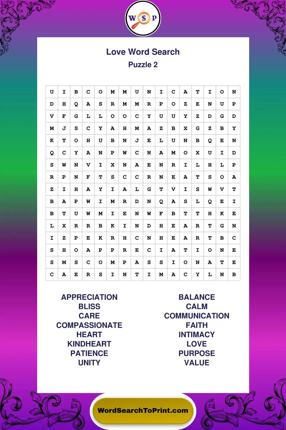 Love Word Search Puzzle 2