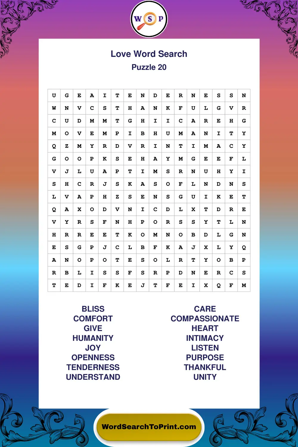 Love Word Search Puzzle 20