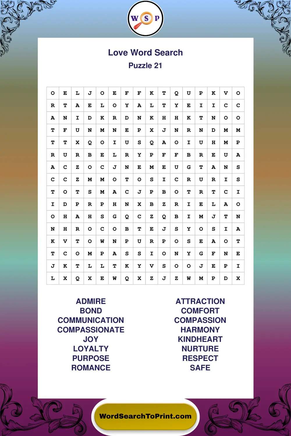 Love Word Search Puzzle 21