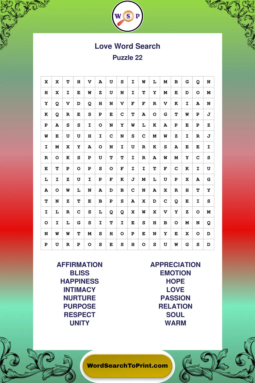 Love Word Search Puzzle 22