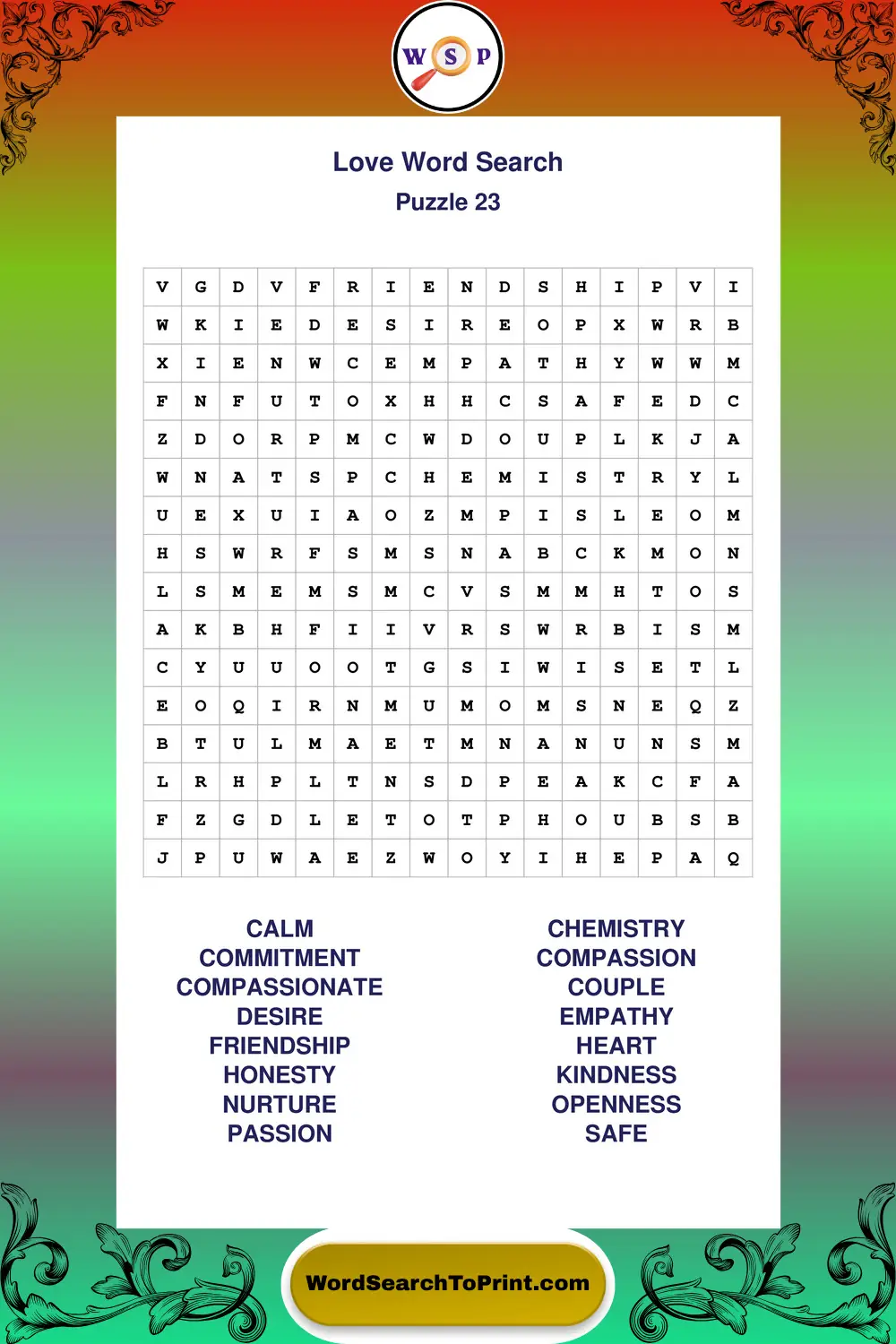 Love Word Search Puzzle 23