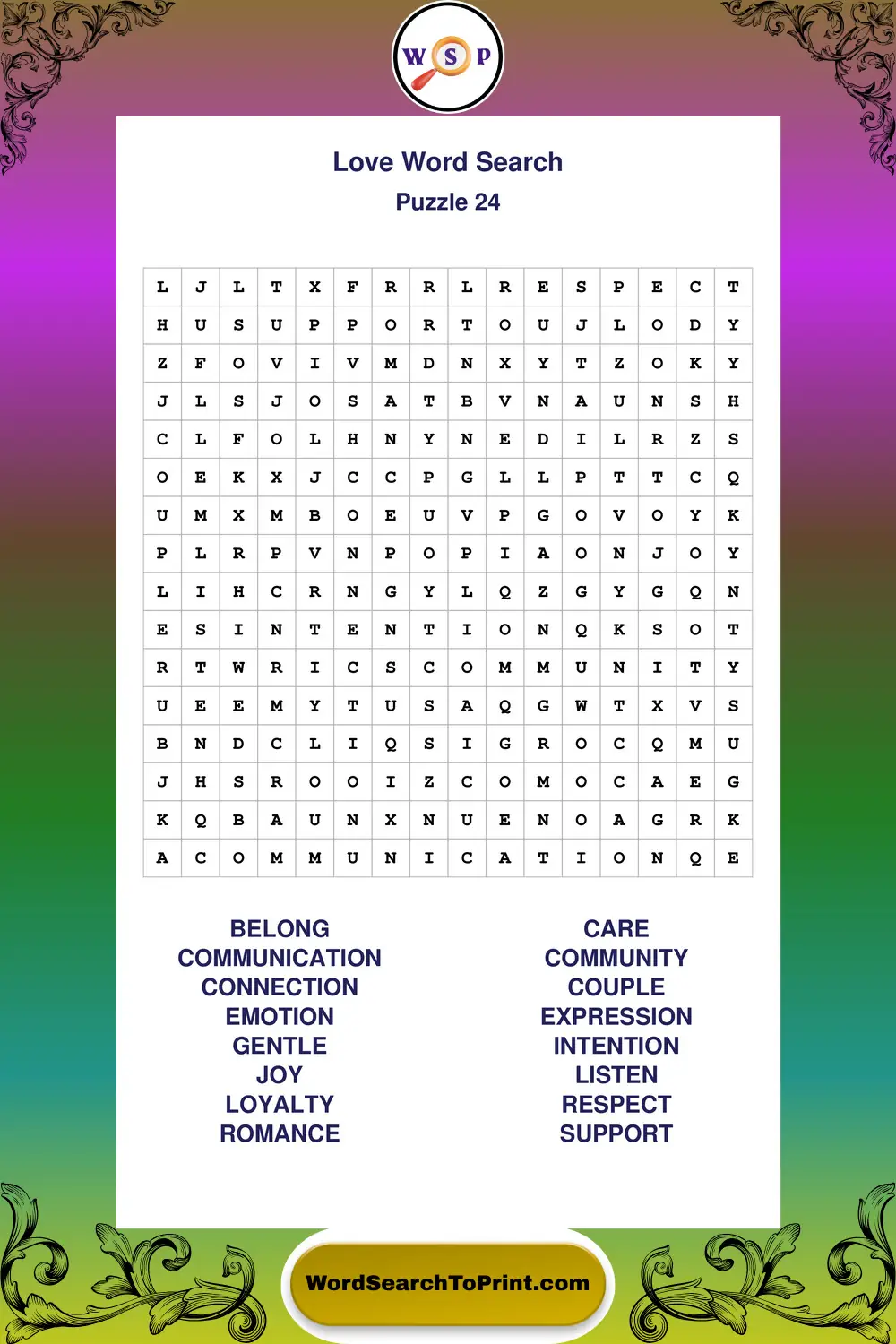 Love Word Search Puzzle 24