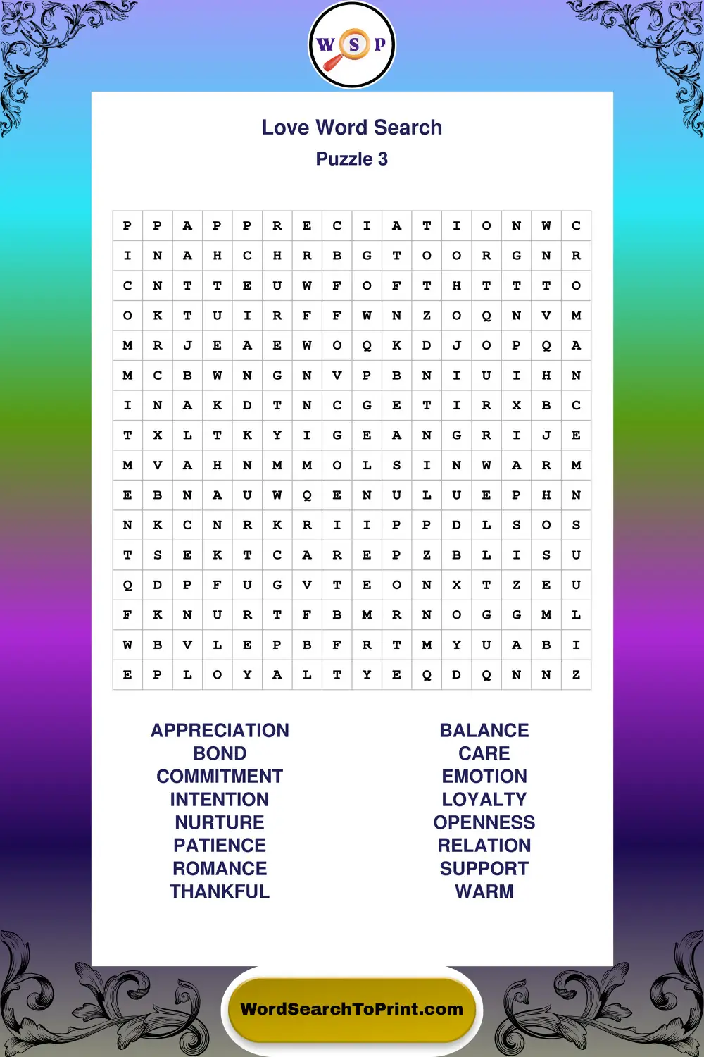 Love Word Search Puzzle 3