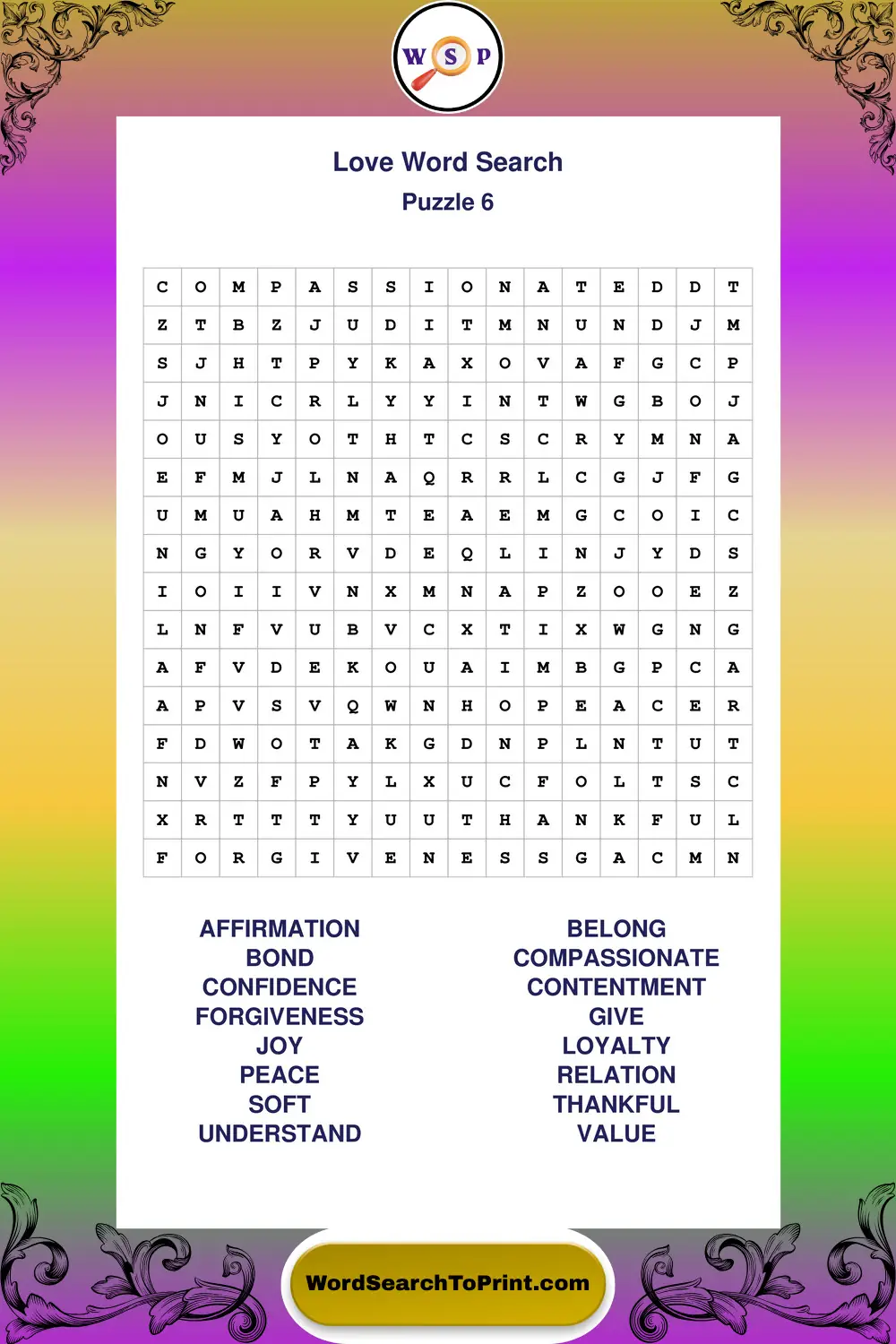 Love Word Search Puzzle 6