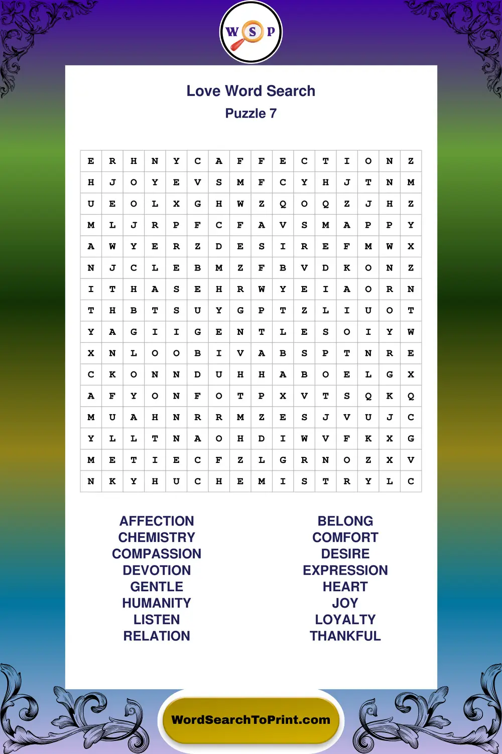 Love Word Search Puzzle 7