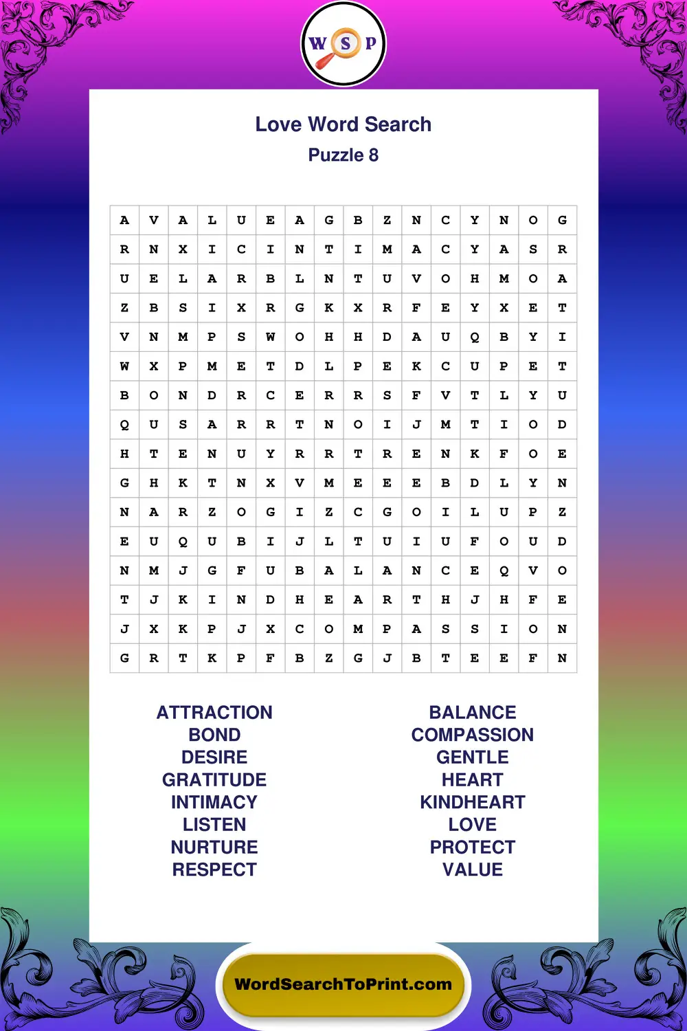 Love Word Search Puzzle 8