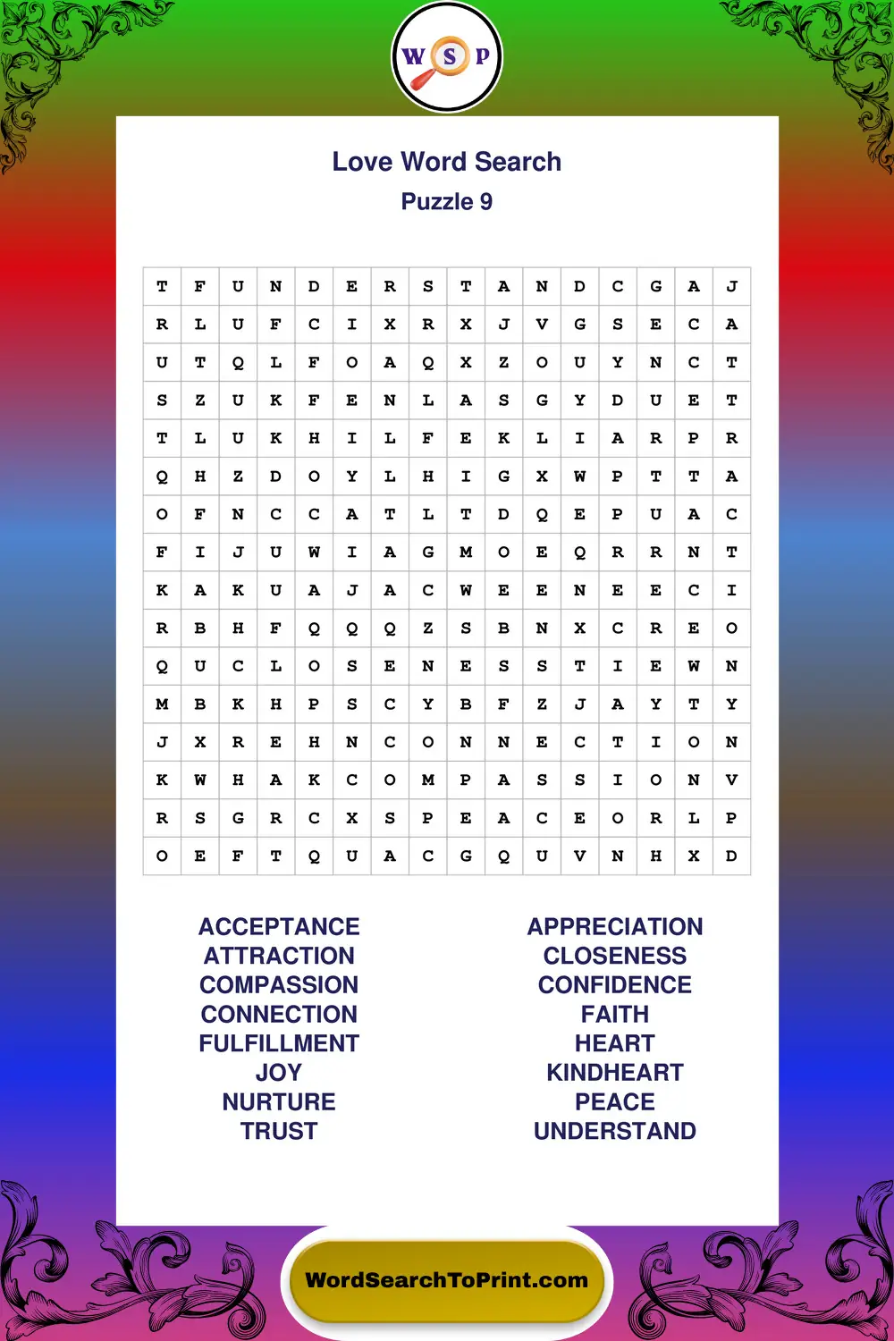 Love Word Search Puzzle 9