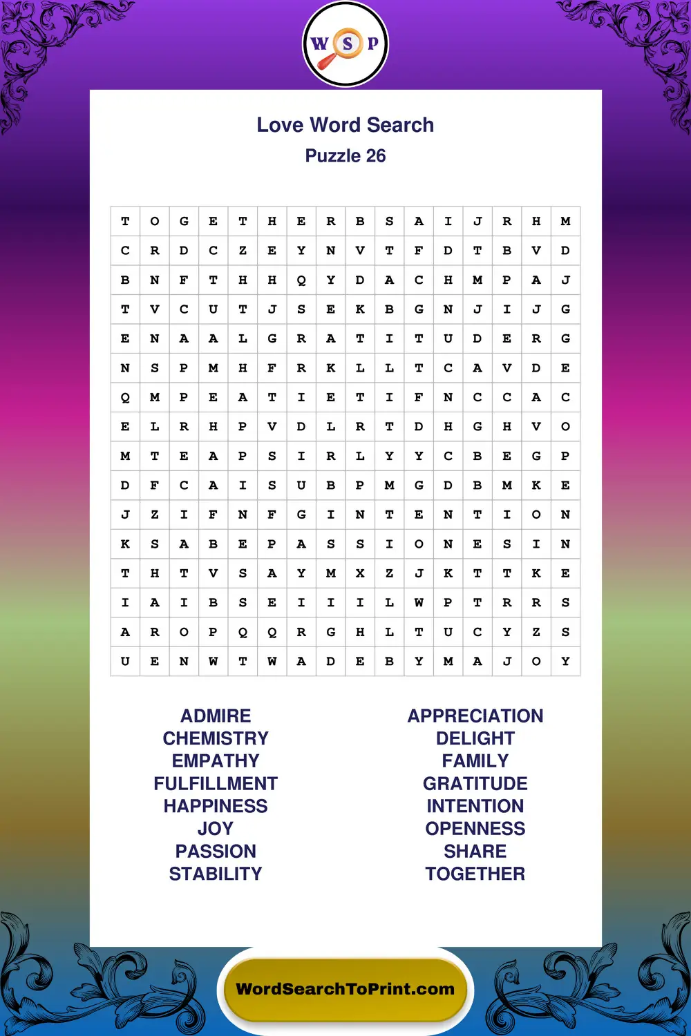 Love Word Search Puzzle 26