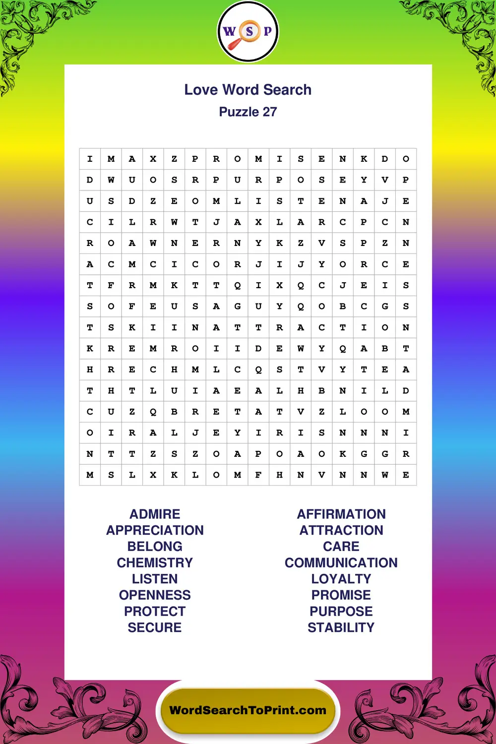 Love Word Search Puzzle 27