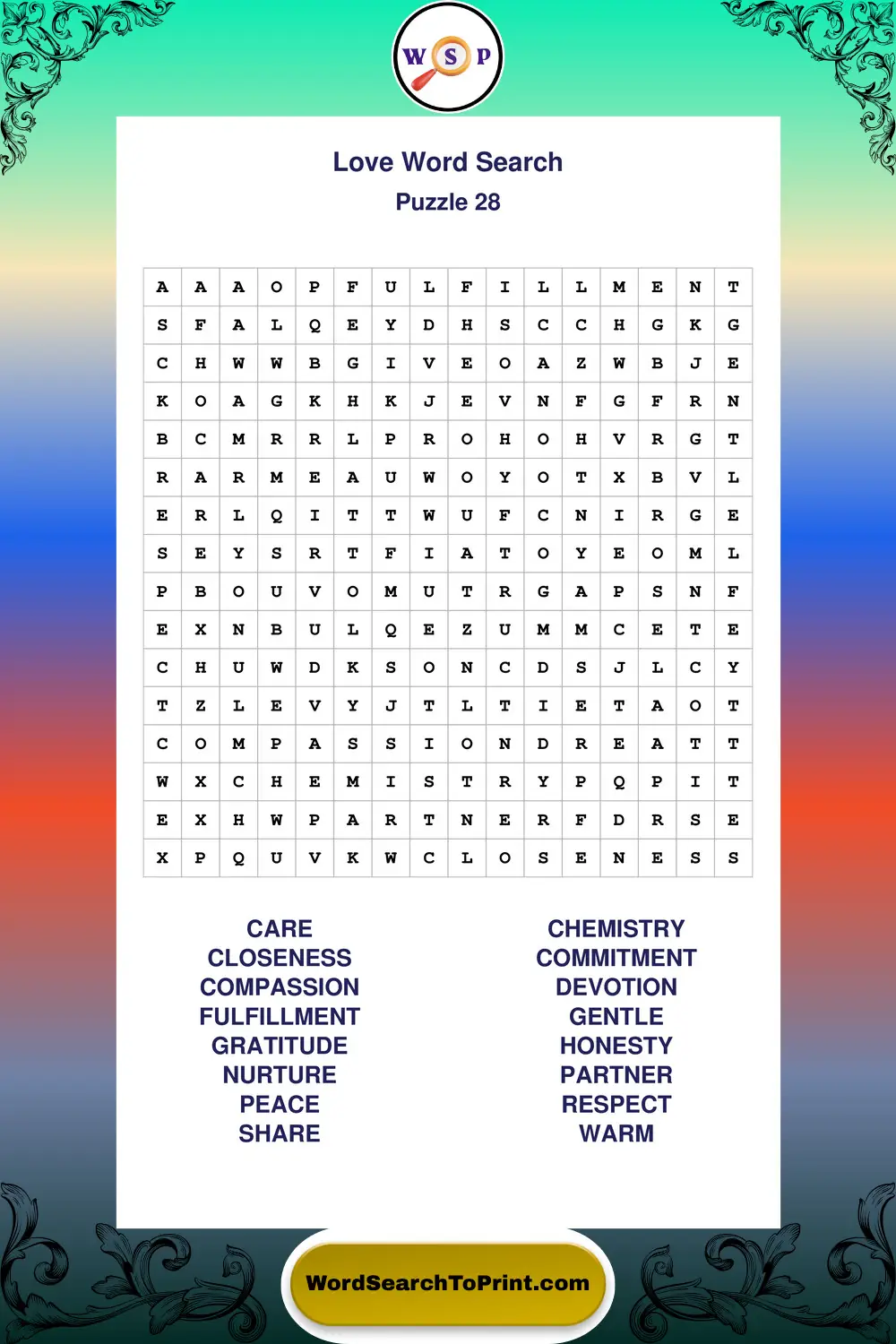 Love Word Search Puzzle 28