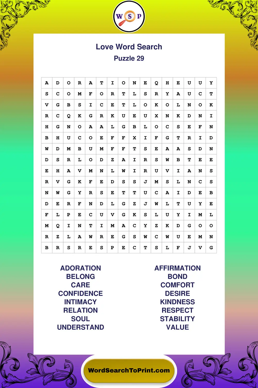 Love Word Search Puzzle 29