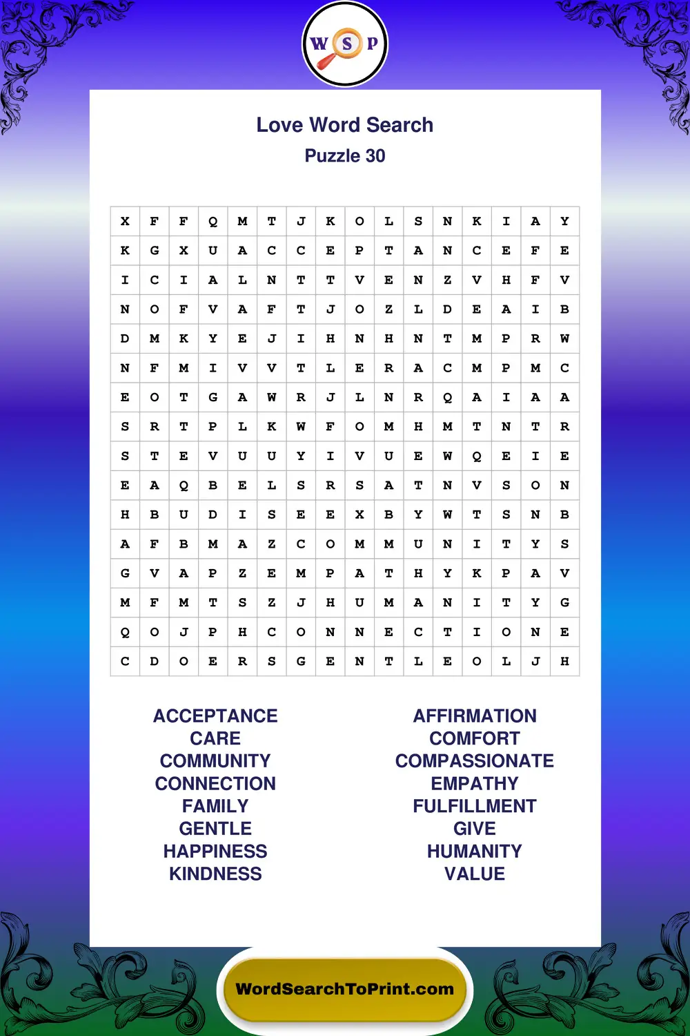 Love Word Search Puzzle 30