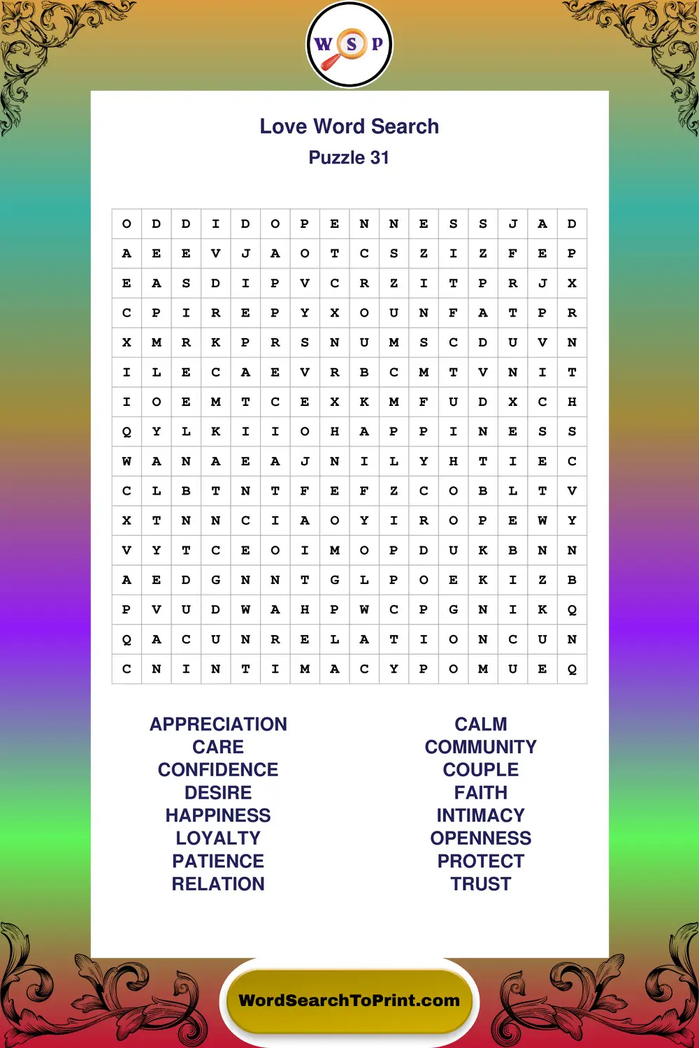 Love Word Search Puzzle 31