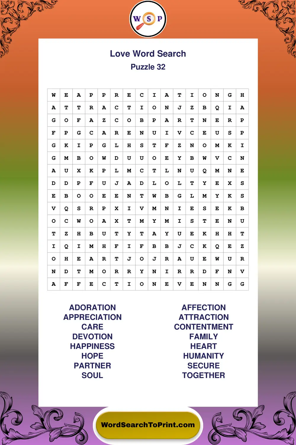 Love Word Search Puzzle 32