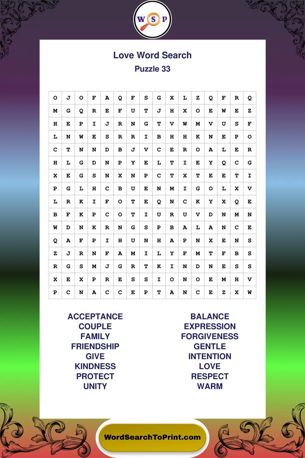 Love Word Search Puzzle 33