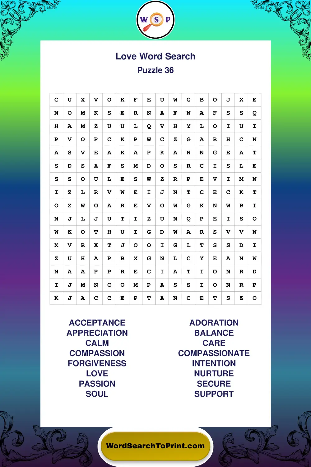 Love Word Search Puzzle 36