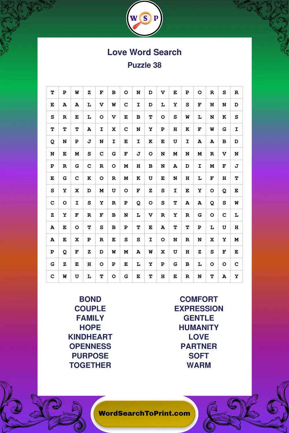 Love Word Search Puzzle 38