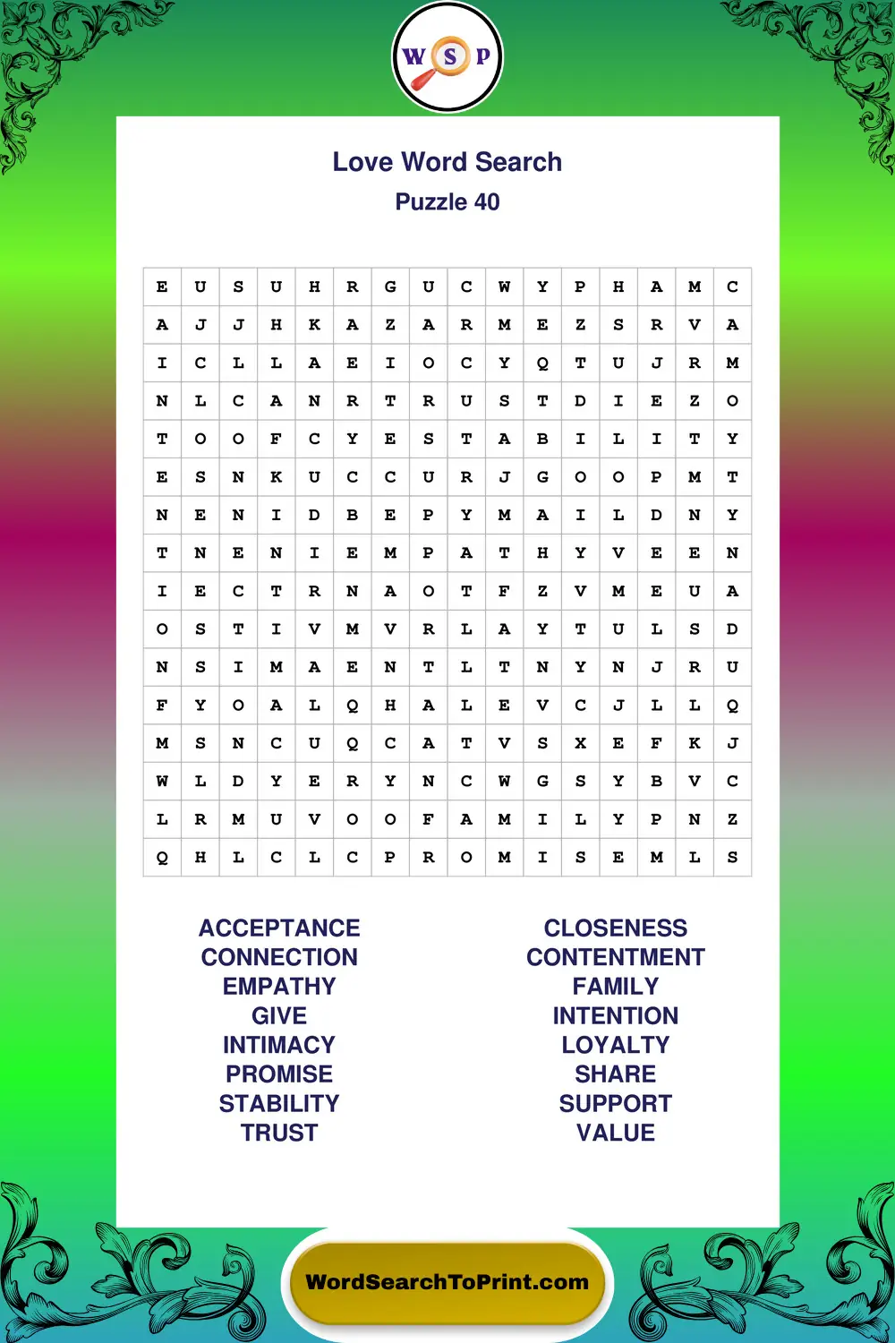 Love Word Search Puzzle 40