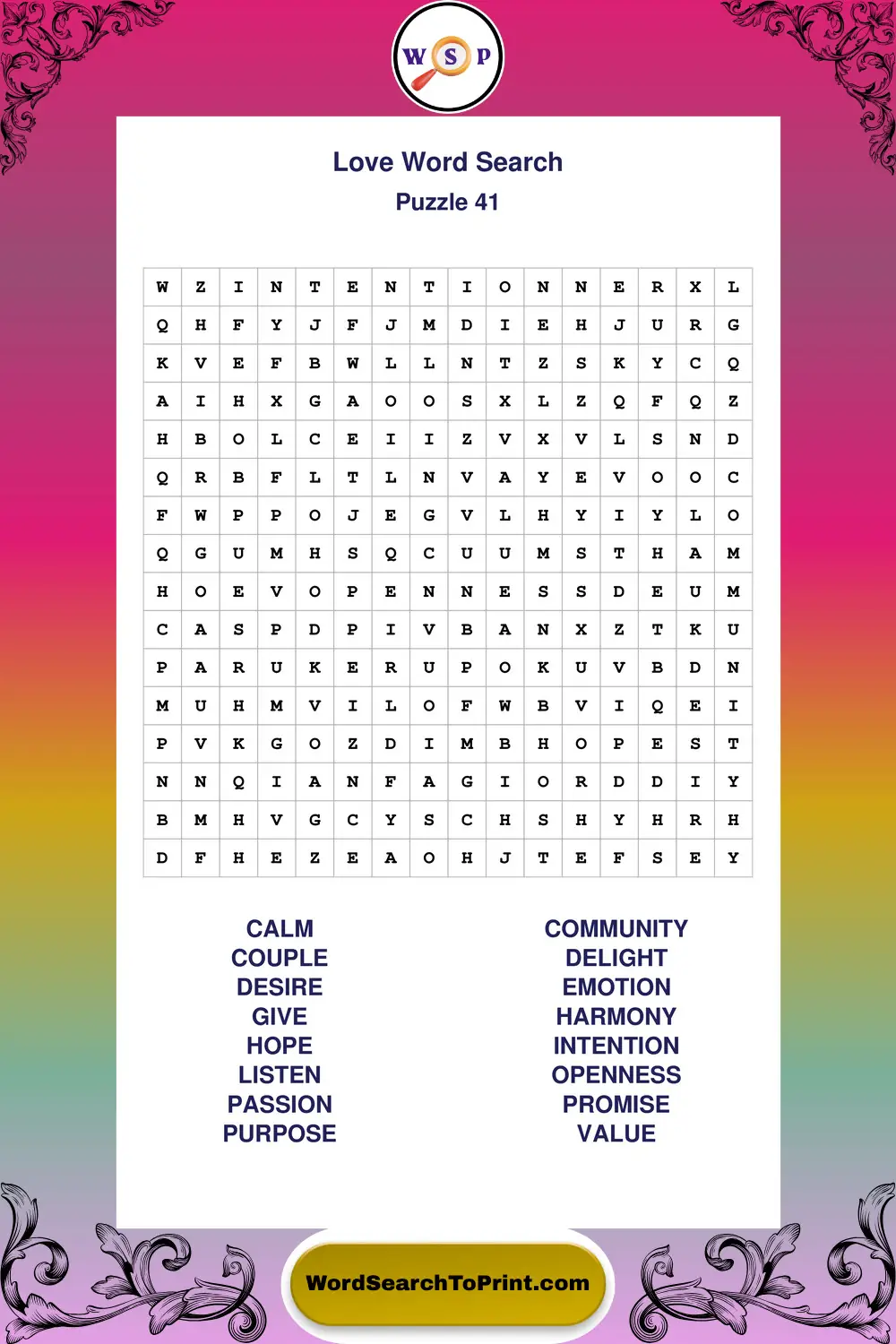 Love Word Search Puzzle 41