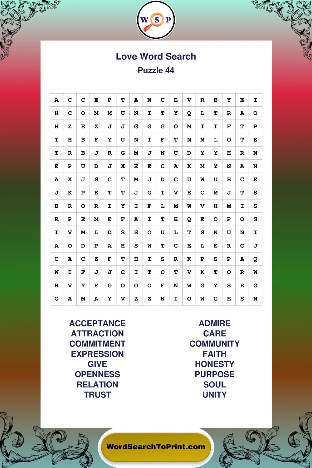 Love Word Search Puzzle 44