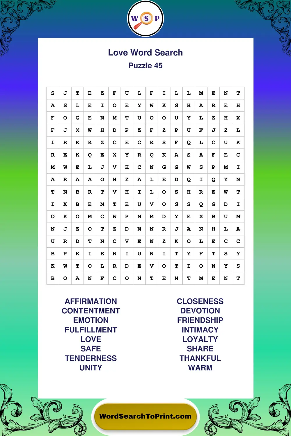 Love Word Search Puzzle 45