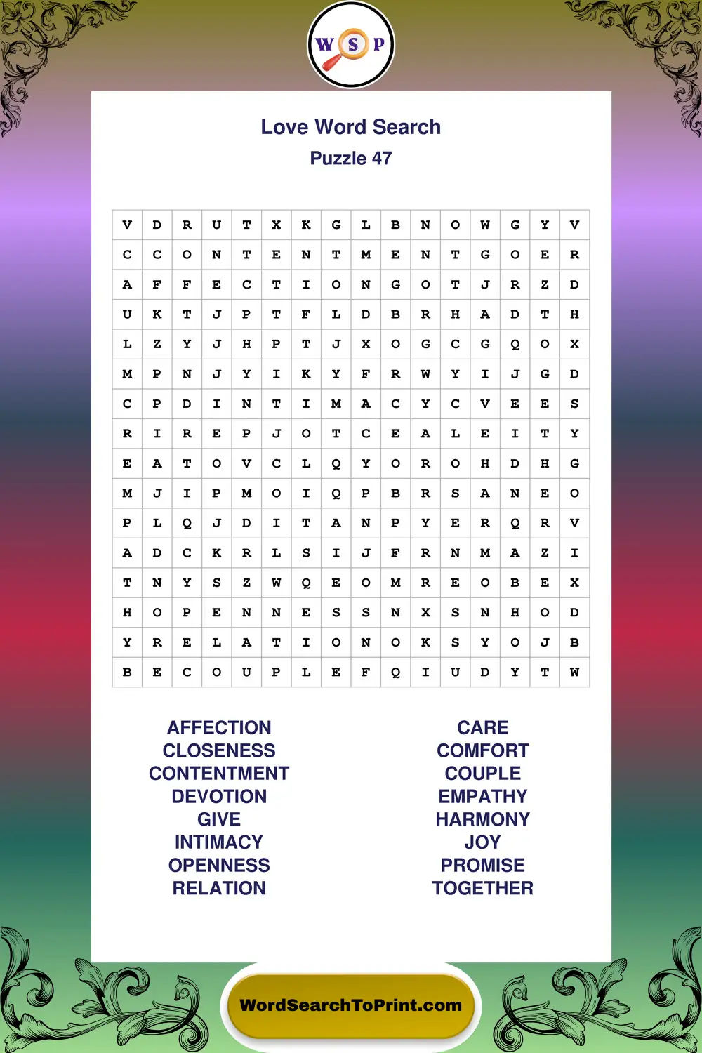 Love Word Search Puzzle 47
