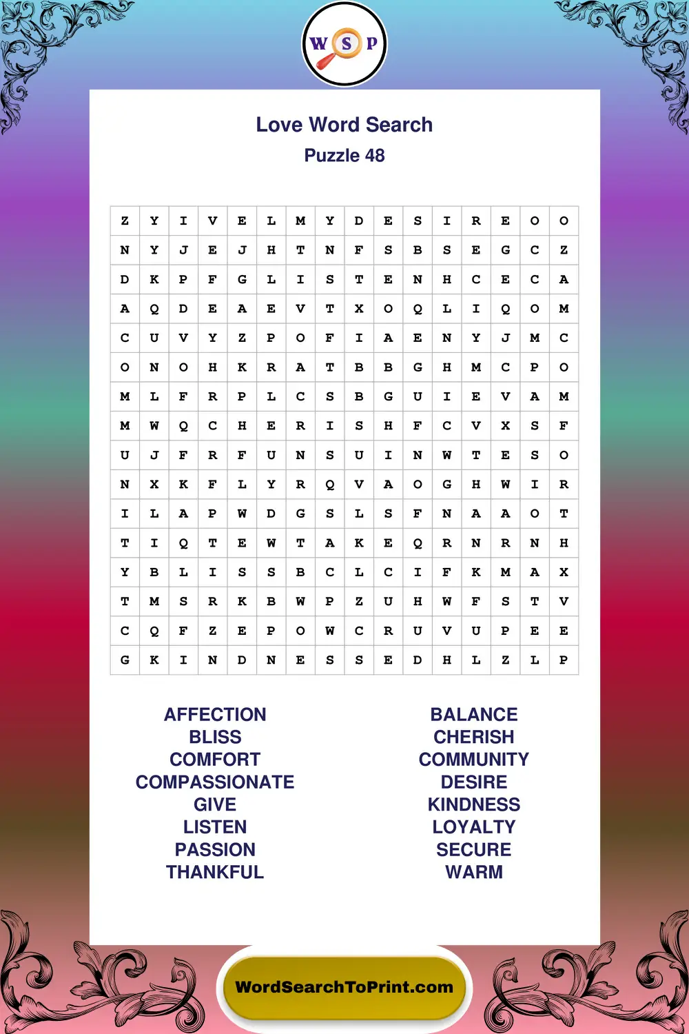 Love Word Search Puzzle 48