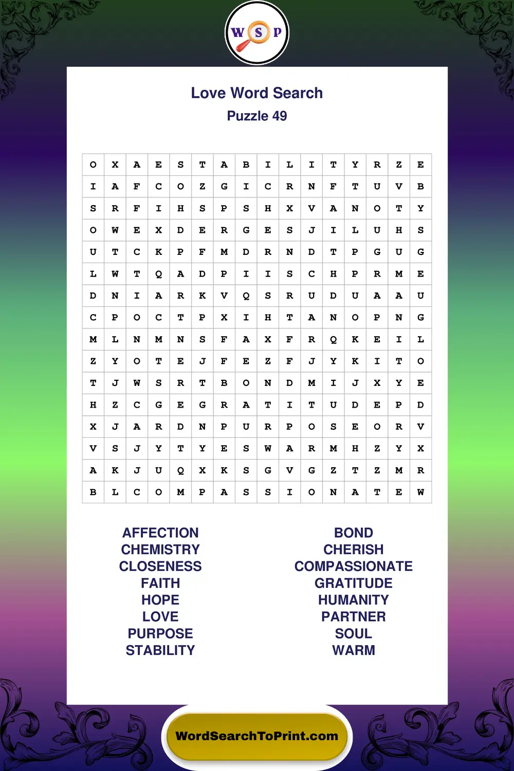 Love Word Search Puzzle 49
